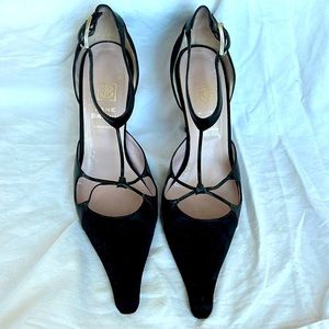 Jane Brown black satin t-strap heels, size 40